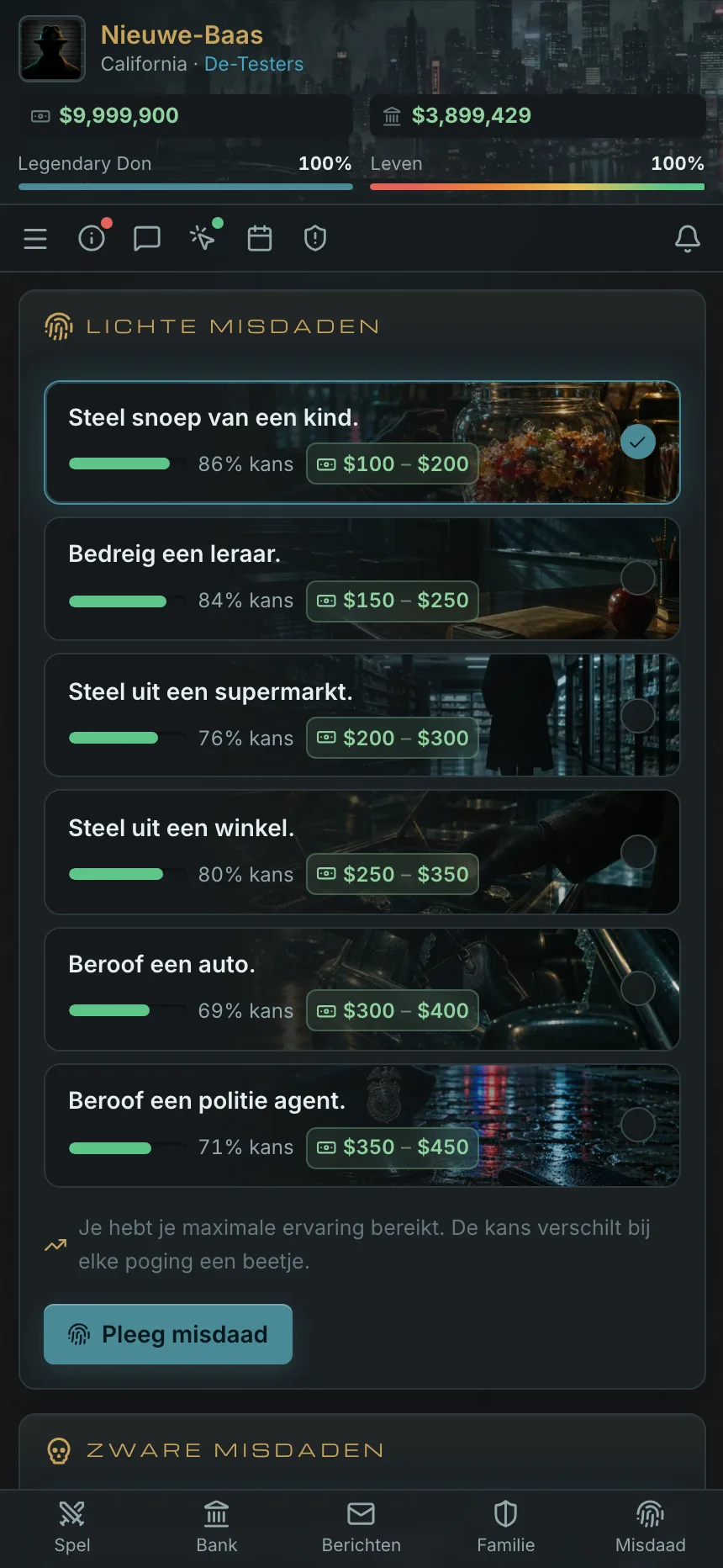 The same crime page on a phone, with the bar along the bottom