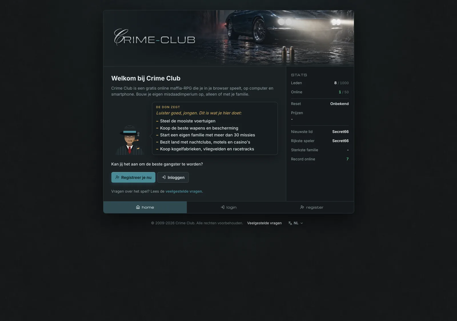 The home page, with the 2008 copy spoken by The Don