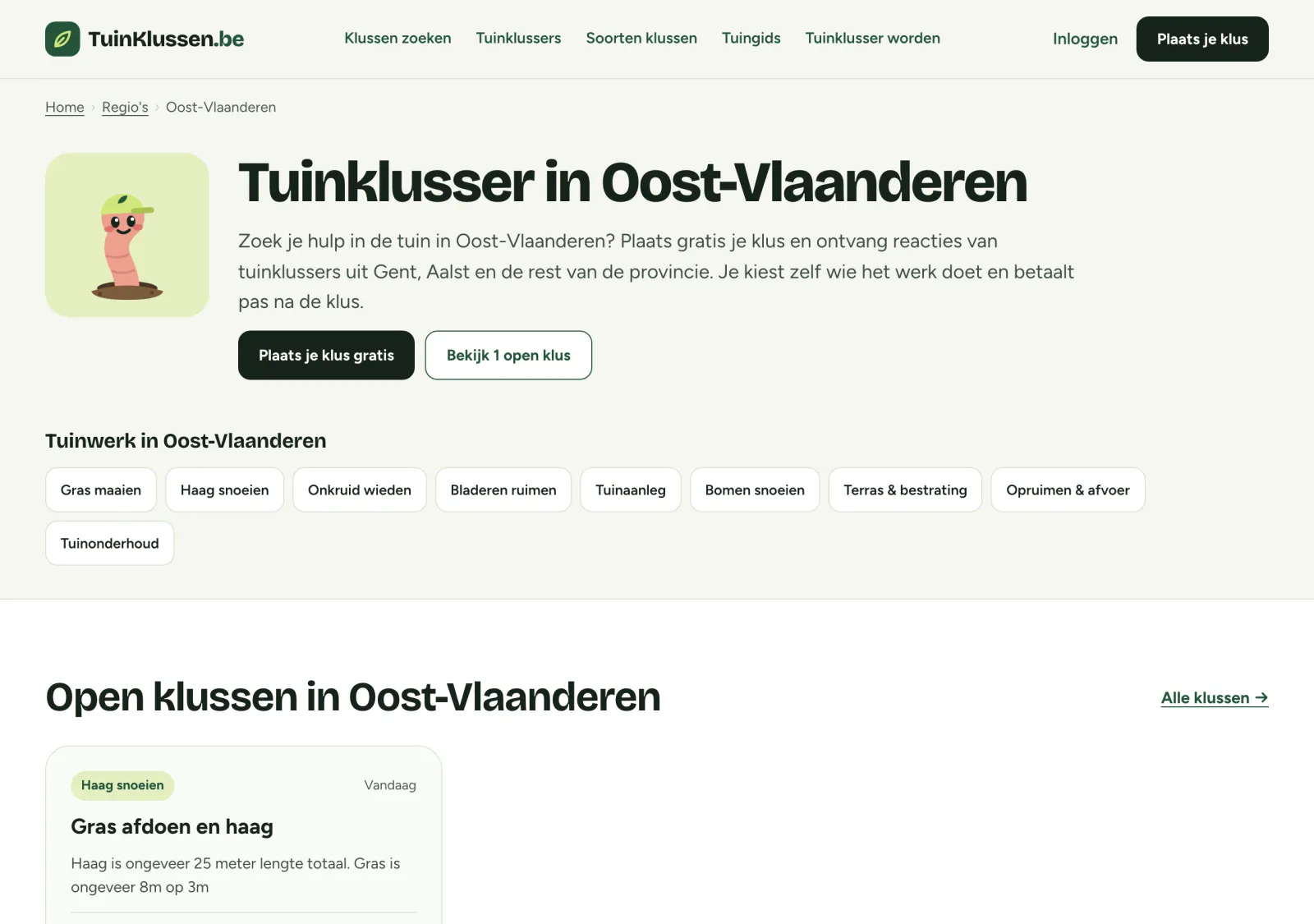 The regional page for East Flanders with the garden work in that province